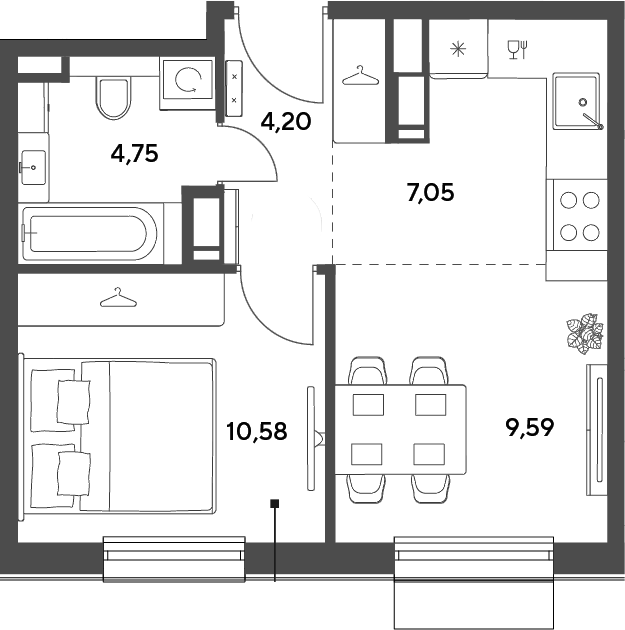 2-комн., 36.17 м², 6/9 этаж, ЖК «Публицист»