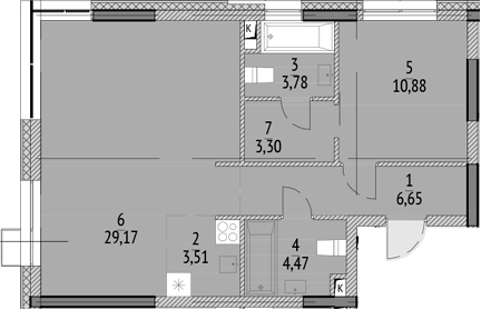 2-комн., 61.76 м², 14/21 этаж, ЖК «N'ICE LOFT»