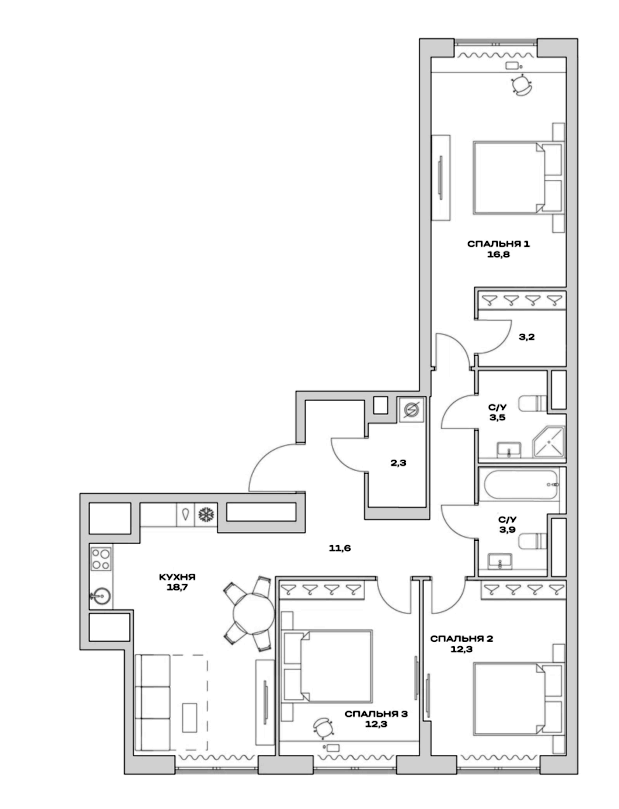 4+ комнаты, 84.6 м², 4/22 этаж, ЖК «Детали»