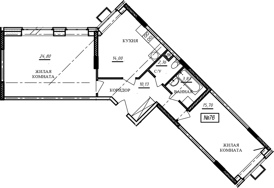 2-комн., 70.8 м², 2/16 этаж, ЖК «Краснофлотский»