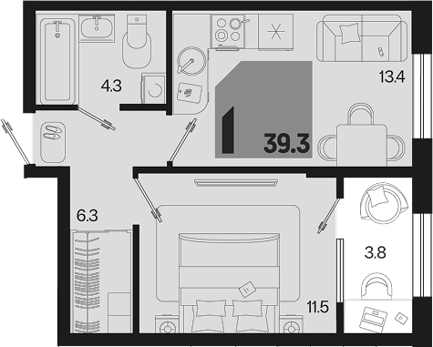 1-комн. квартира, 35.5 м² в ЖК Первое место — фото 2