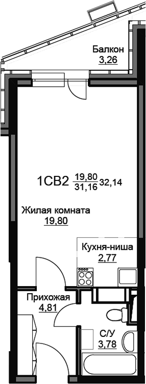 Студия, 31.16 м², 17/17 этаж, ЖК «Соболевка»