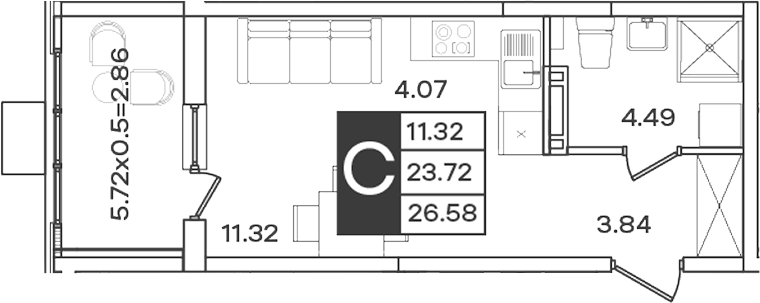 Продается 1-комн. квартира, 23.72 м²