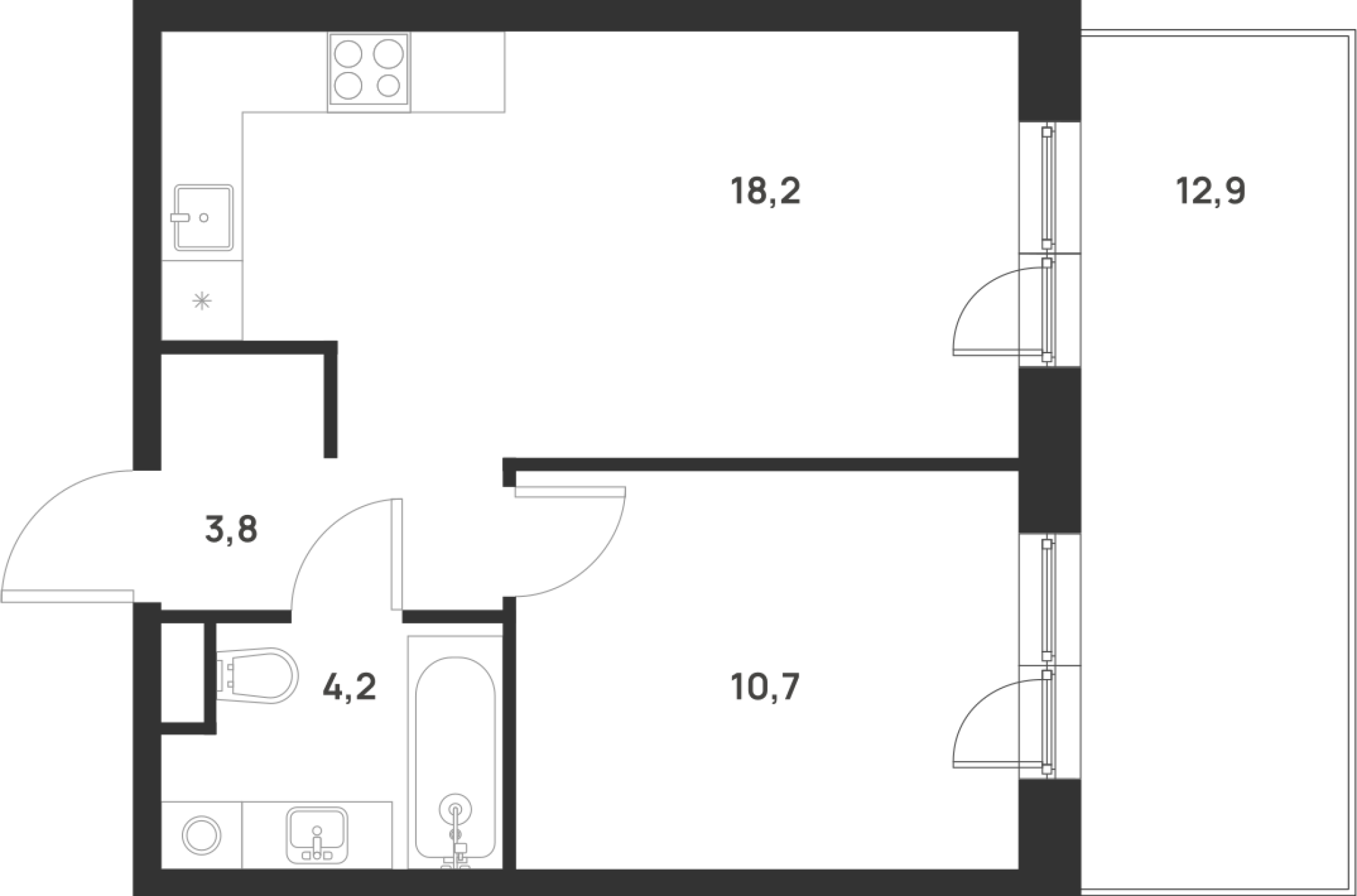 1-комн., 36.9 м², 1/17 этаж, ЖК «Форевиль»