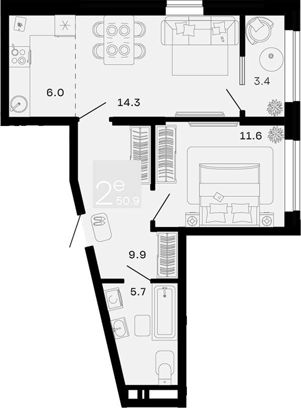 2-комн. квартира, 47.5 м² в ЖК Хозяин Морей — фото 2