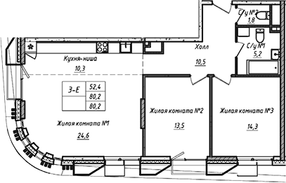 3-комн., 80.2 м², 15/21 этаж, ЖК «УНО.Соколиная гора»