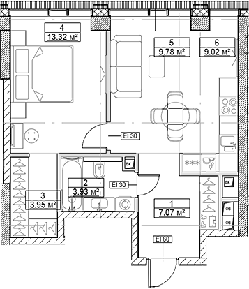2-комн., 47.07 м², 19/48 этаж, ЖК «Сити Бэй»