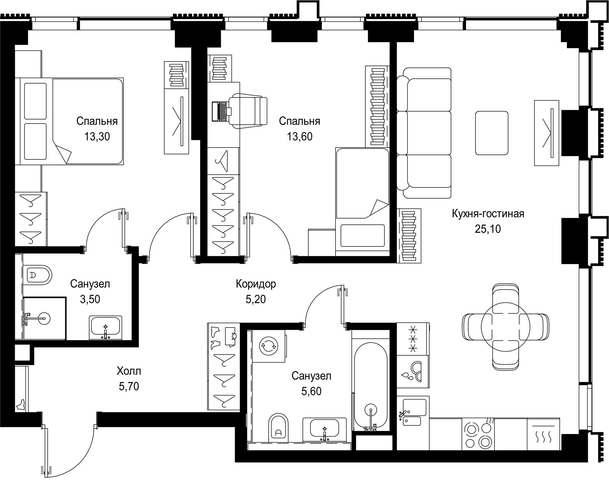 3-комн., 72 м², 18/36 этаж, ЖК «СИТИДЗЕН»