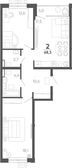 2-комн. квартира, 65.3 м² в ЖК Барса — фото 2