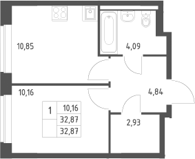 2-комн., 40.91 м², 7/13 этаж, ЖК «Новое Видное»
