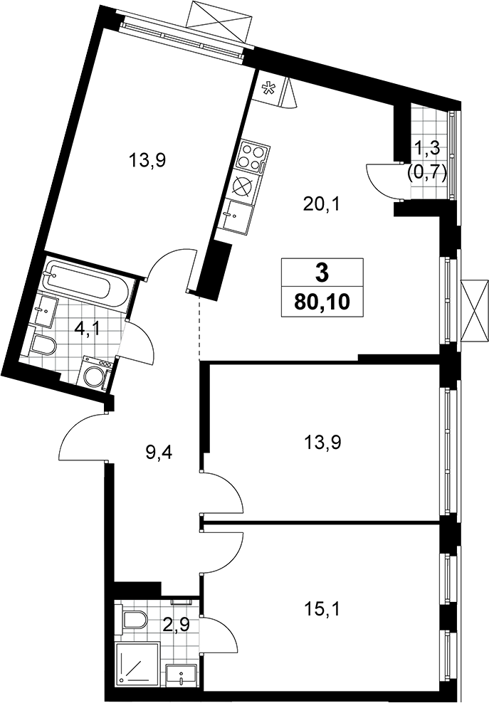 4+ комнаты, 79.4 м², 14/14 этаж, ЖК «Прокшино»