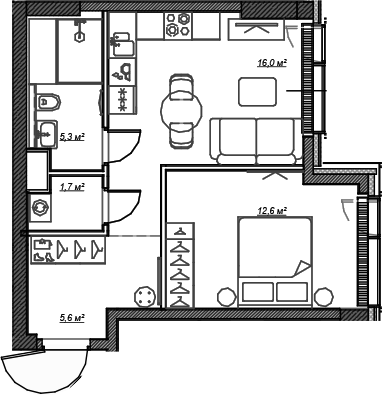 2-комн., 41.2 м², 32/59 этаж, ЖК «Веер»