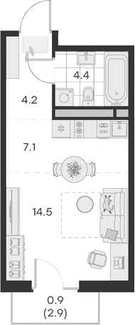 Студия, 30.2 м², 2/4 этаж, ЖК «Михалевич»