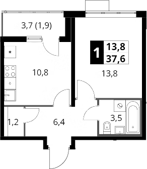1-комн., 35.7 м², 2/22 этаж, ЖК «Южная Битца»