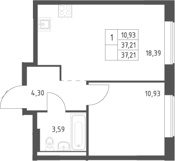2-комн., 37.21 м², 11/12 этаж, ЖК «Большое Юрлово»