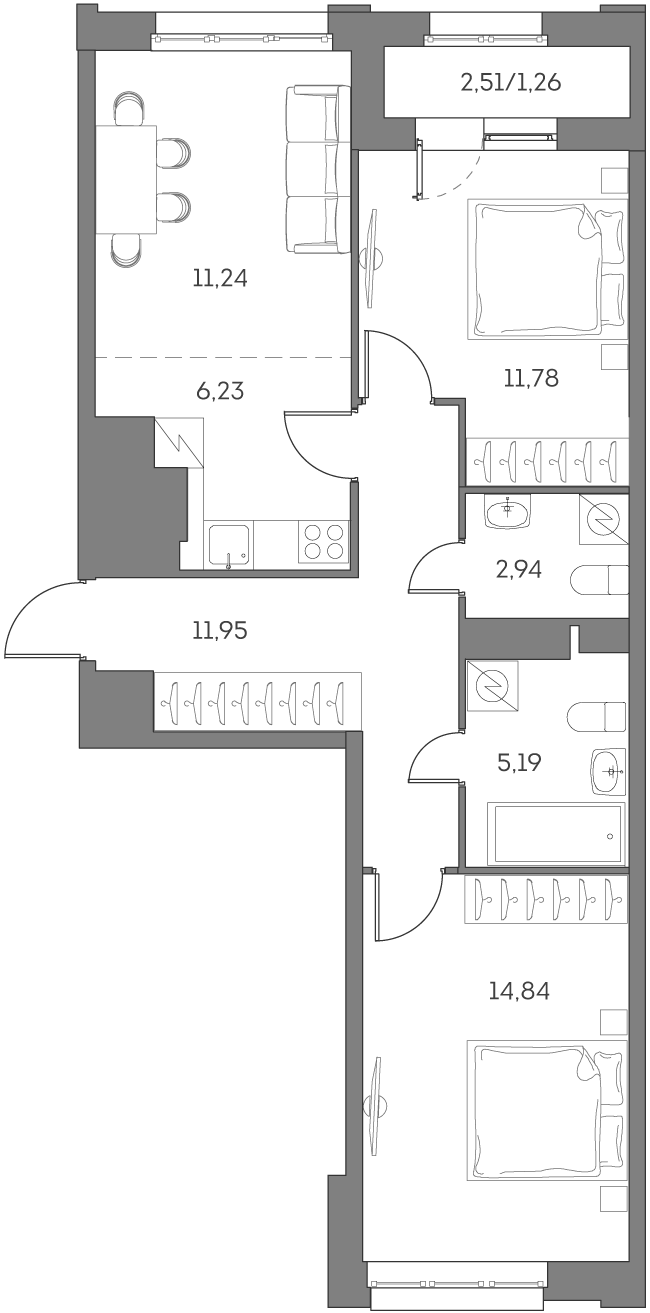 3-комн. Аквилон БИСАЙД 2.0