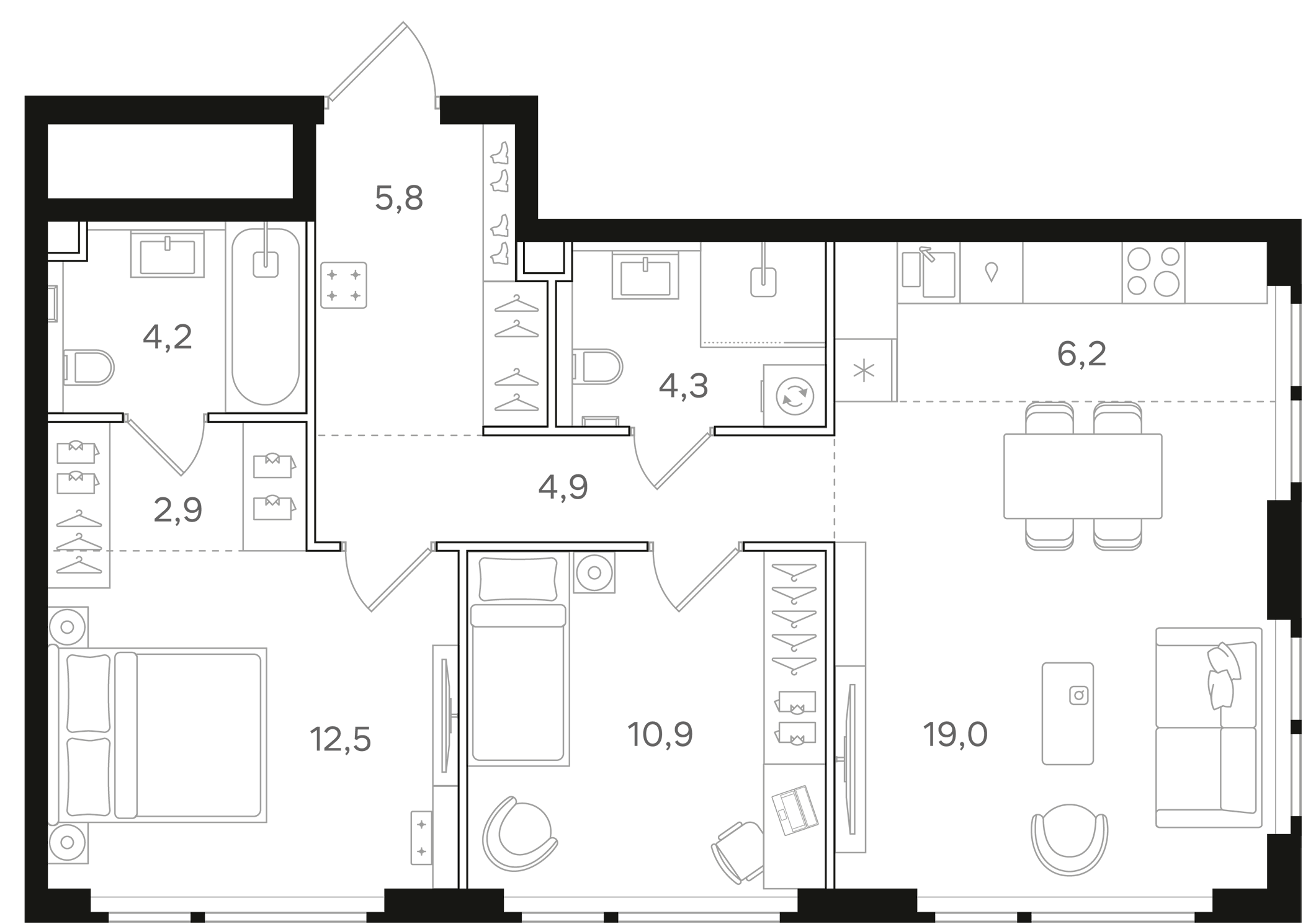 3-комн., 70.7 м², 9/24 этаж, ЖК «НАЗАРЕ»
