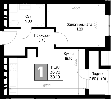 1-комн., 36.7 м², 6/9 этаж, ЖК «На высоком берегу»