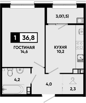 Продается 1-комн. квартира, 35.3 м²