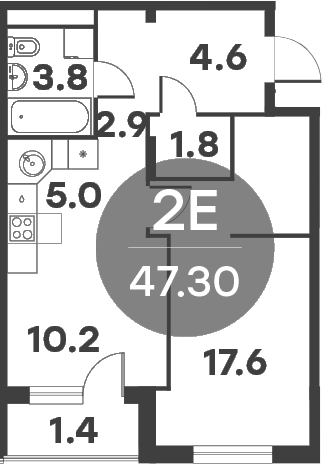 2-комн., 44.5 м², 5/5 этаж, ЖК «Равновесие»