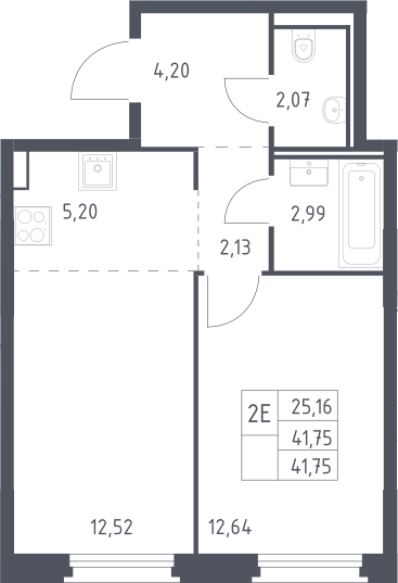 2-комн., 41.8 м², 2/12 этаж, ЖК «Квартал Строгино»