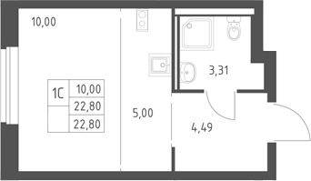 Студия, 22.8 м², 2/11 этаж, ЖК «Горки Парк»