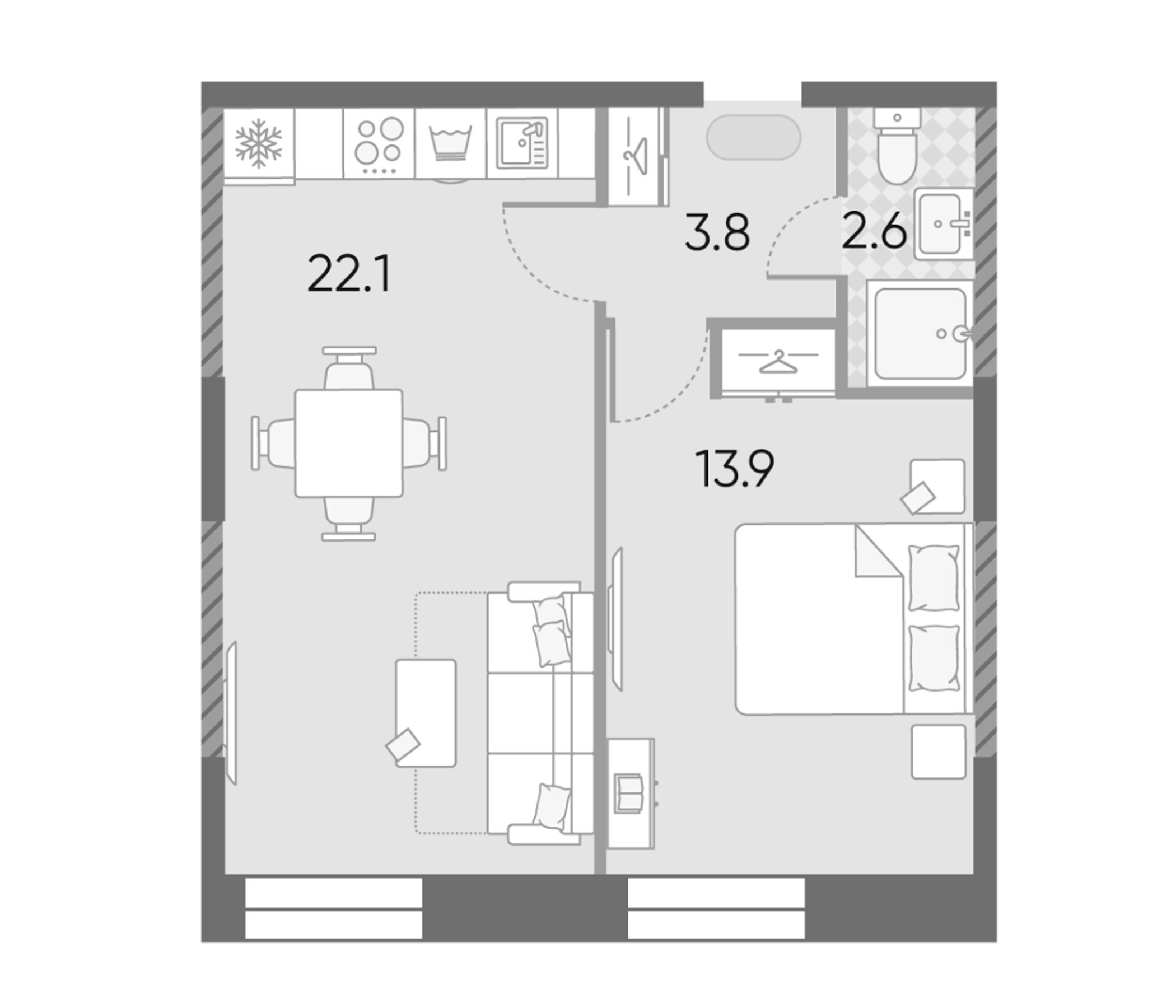 2-комн., 42.4 м², 23/23 этаж, ЖК «ЗилАрт»