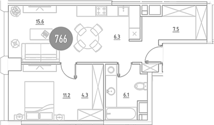 2-комн., 51 м², 4/29 этаж, ЖК «ВЭРИ на Ботанической»
