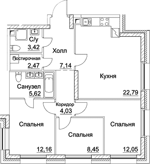 4+ комнаты, 78.13 м², 24/28 этаж, ЖК «СЕЗАР СИТИ»