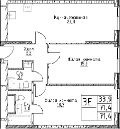 3-комн., 71.4 м², 18/29 этаж, ЖК «Наметкин Тауэр»