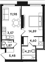 2-комн., 46.6 м², 29/49 этаж, ЖК «СОЛОС»