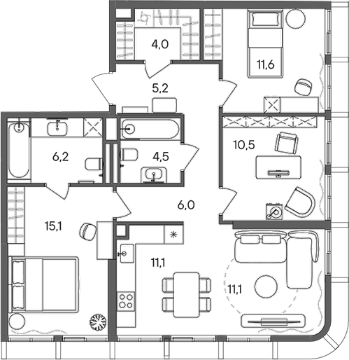 4+ комнаты, 85.3 м², 22/33 этаж, ЖК «СТОУН Сокольники»