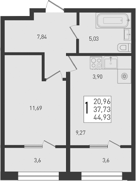 2-комн. квартира, 37.73 м² в ЖК Югге — фото 2