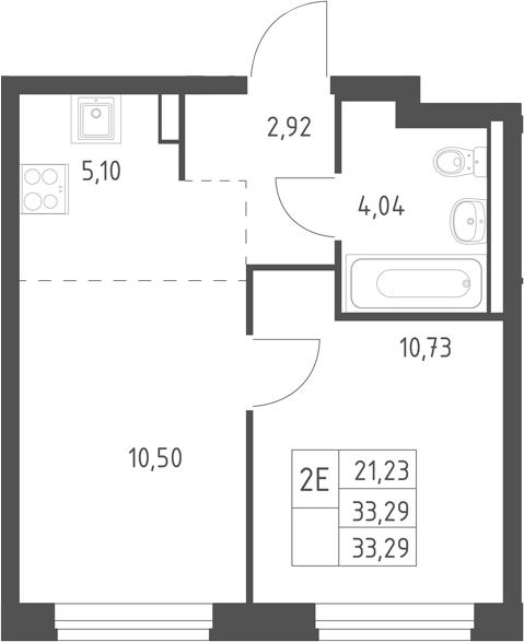 2-комн., 33.29 м², 11/11 этаж, ЖК «Горки Парк»