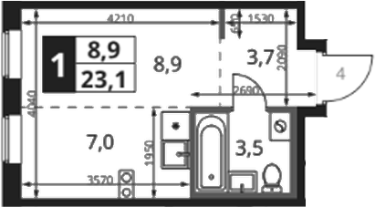 Студия, 23.7 м², 2/8 этаж, ЖК «1-й Ясеневский»
