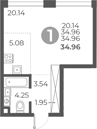 Студия, 34.96 м², 5/9 этаж, ЖК «Мневники от Гранель»