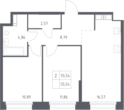 3-комн., 55.54 м², 18/23 этаж, ЖК «Тропарево Парк»