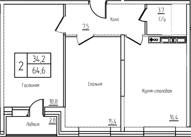 3-комн., 61.8 м², 3/12 этаж, ЖК «Троицкий»