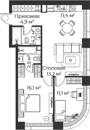 3-комн., 63.7 м², 4/38 этаж, ЖК «Веер»