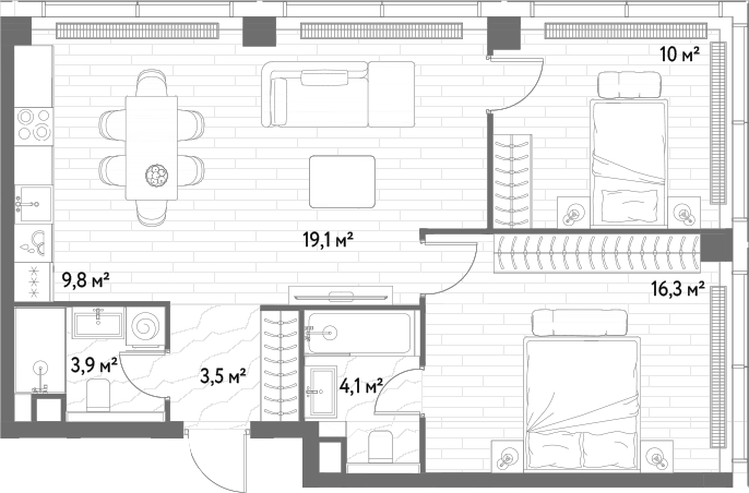 3-комн., 66.7 м², 20/33 этаж, ЖК «С5»
