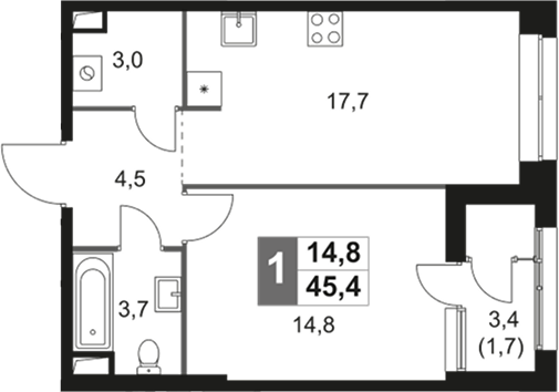 2-комн., 43.7 м², 22/26 этаж, ЖК «Скай Гарден»