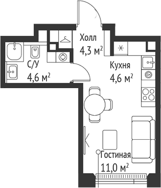 Студия, 24.6 м², 31/59 этаж, ЖК «СЕТ»