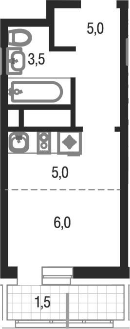 Студия, 19.5 м², 24/25 этаж, ЖК «Котельники парк»