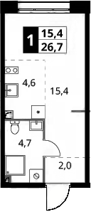 Студия, 26.7 м², 2/21 этаж, ЖК «1-й Саларьевский»