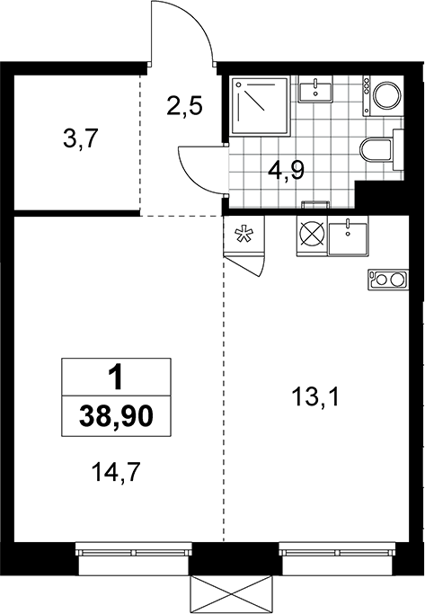 Студия, 38.9 м², 9/12 этаж, ЖК «Дзен-кварталы»