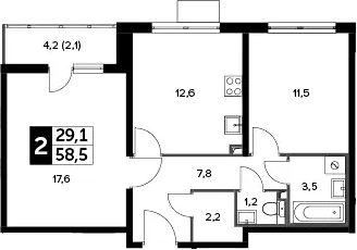 2-комн., 56.4 м², 3/20 этаж, ЖК «Южная Битца»