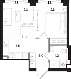 2-комн., 40 м², 38/42 этаж, ЖК «АУРА»