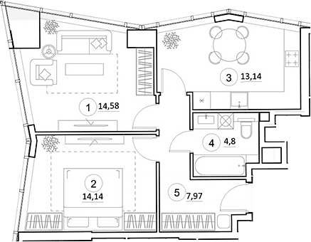 2-комн., 54.38 м², 14/35 этаж, ЖК «УНО.Горбунова»