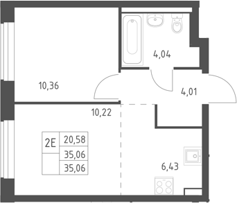 2-комн., 35.06 м², 16/17 этаж, ЖК «Горки Парк»