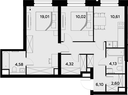 2-комн., 64.74 м², 14/52 этаж, ЖК «УЛЬТИМА Сити»